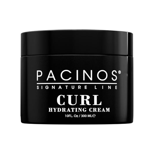 Pacinos front packaging of curl hydrating cream showing jar and brand benefits