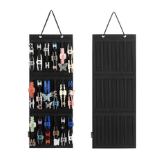 PACMAXI front view of black hanger showing organized clips and clear display benefit