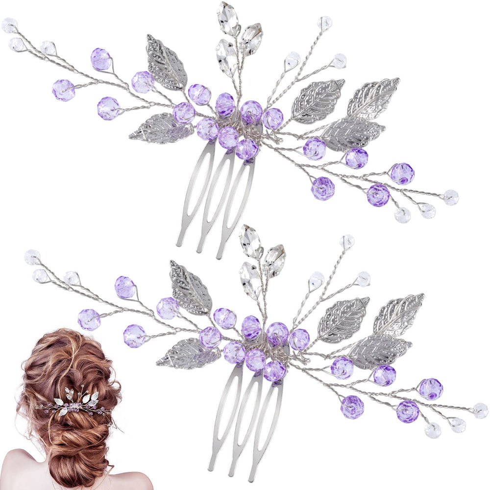 PAGOW front view of purple rhinestone combs showing decorative shine and elegance