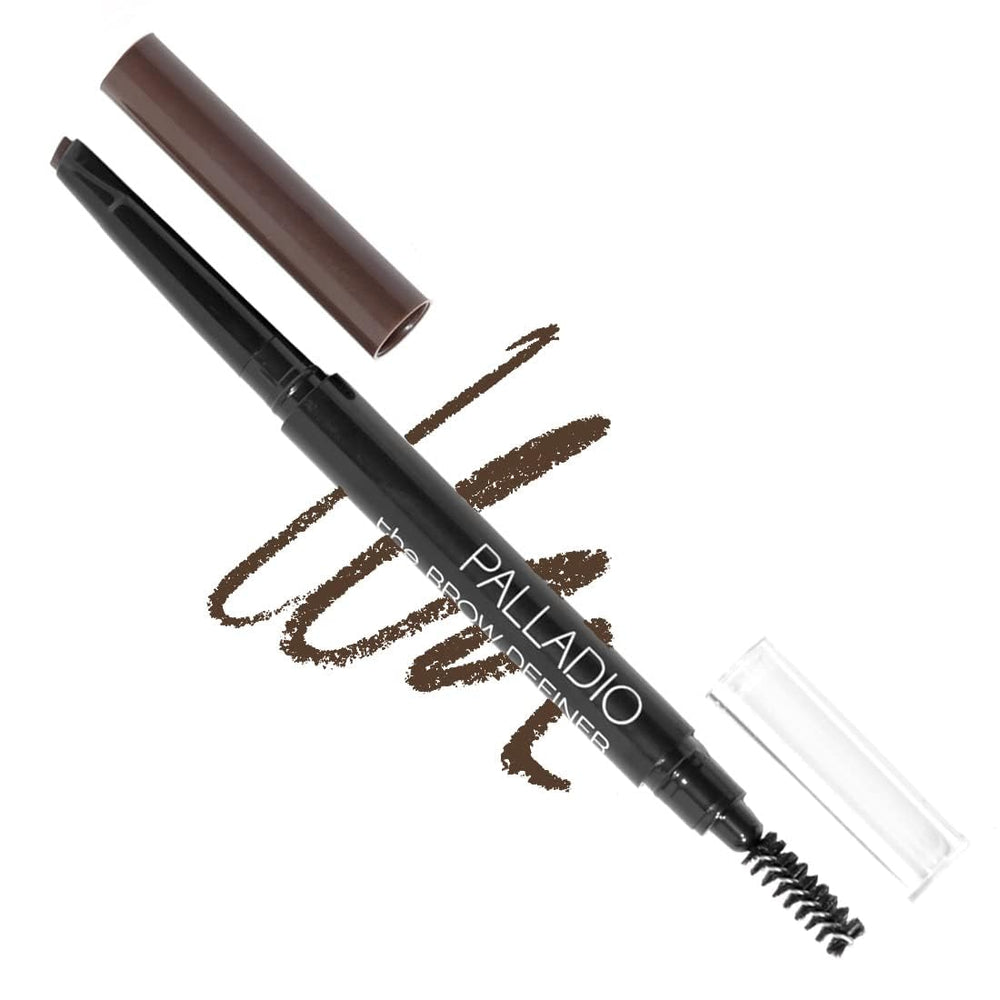 Palladio brow definer front view showing pencil and spoolie, convenient grooming