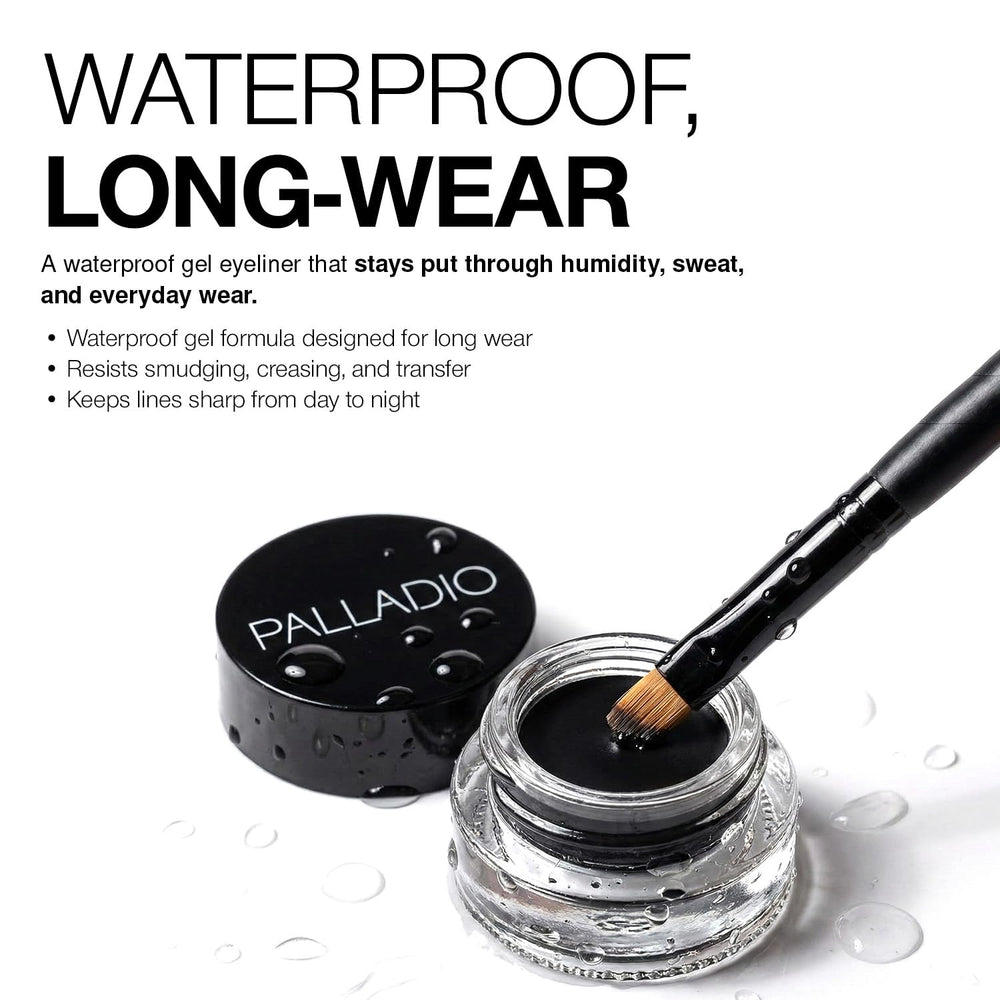 Palladio gel eyeliner lifestyle bag shot ready for travel, convenient and durable for commuters