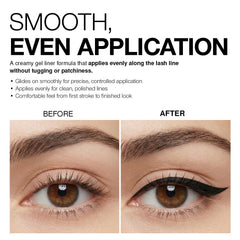 Palladio gel eyeliner packaging label close-up emphasizing paraben-free, cruelty-free benefit