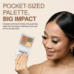 Palladio palette next to brush showing compact size for travel convenience