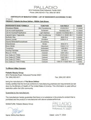 Palladio ingredients label close-up noting vitamin E and C conditioning