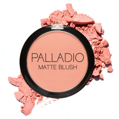 Palladio compact front view showing Peach Ice blush and logo benefit portability