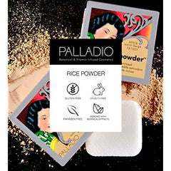 Palladio rice powder label detail displaying clean-beauty ingredient focus