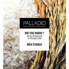 Palladio rice powder on vanity styled with botanicals for lifestyle appeal
