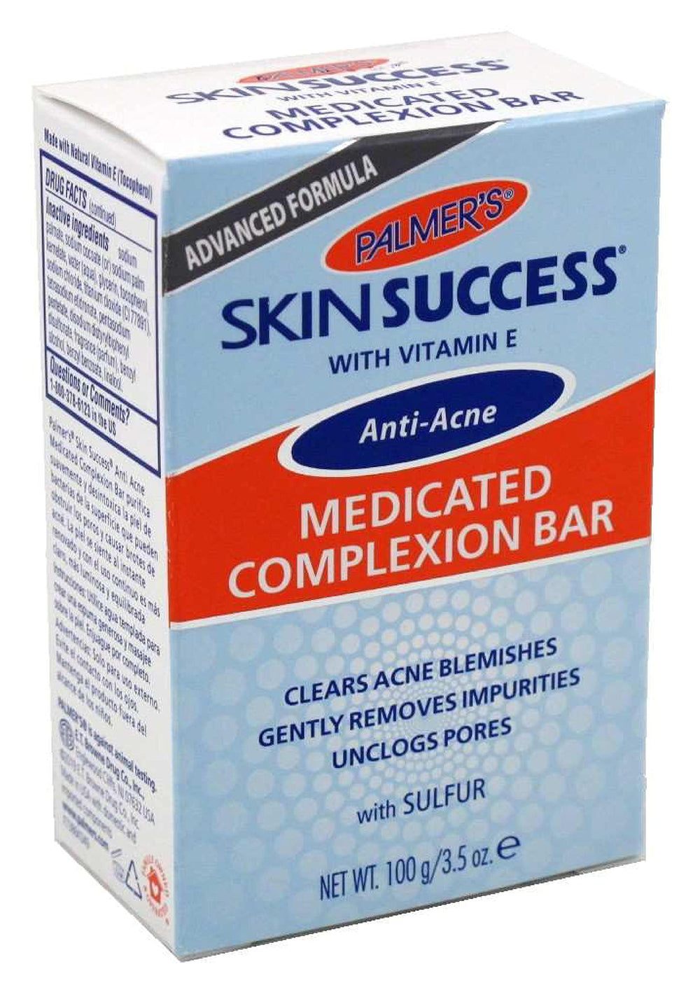 Palmer's ingredients label detail showing sulfur and vitamin E for targeted skin care