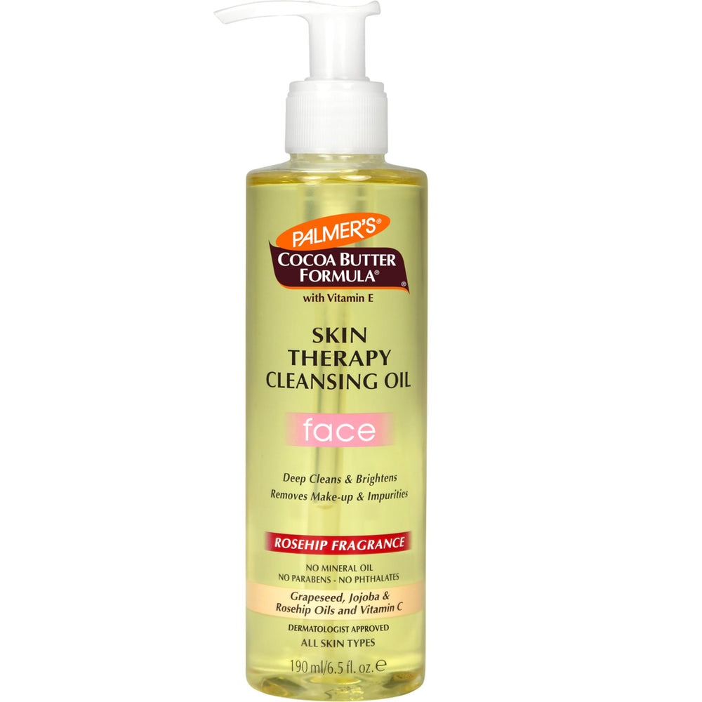 Palmer's front packaging of cleansing oil showing bottle and label, highlights gentle formula