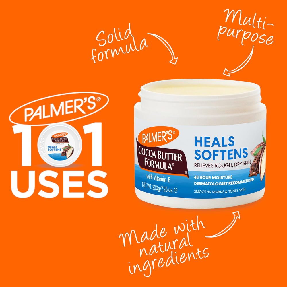 Palmer's cocoa beans and Vitamin E oil showing natural nourishing ingredients