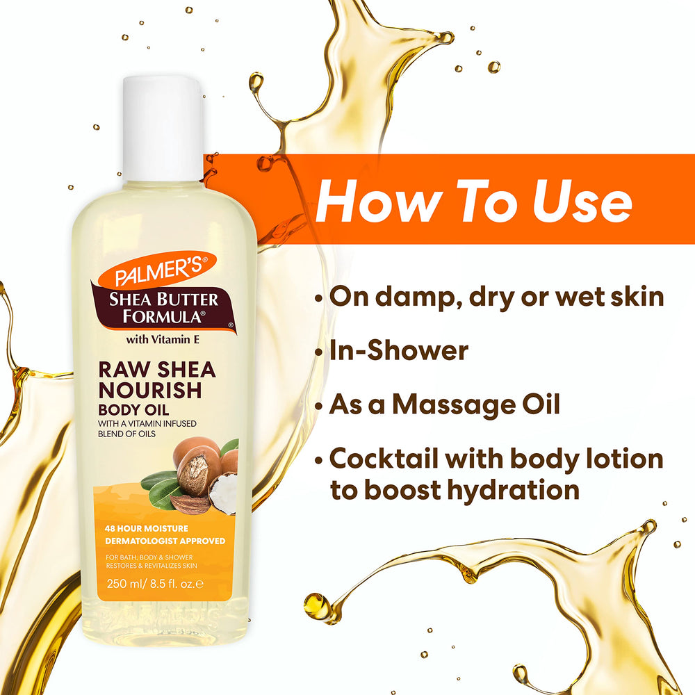 Palmer's bottle on bathroom shelf staged to show lifestyle ease and routine fit