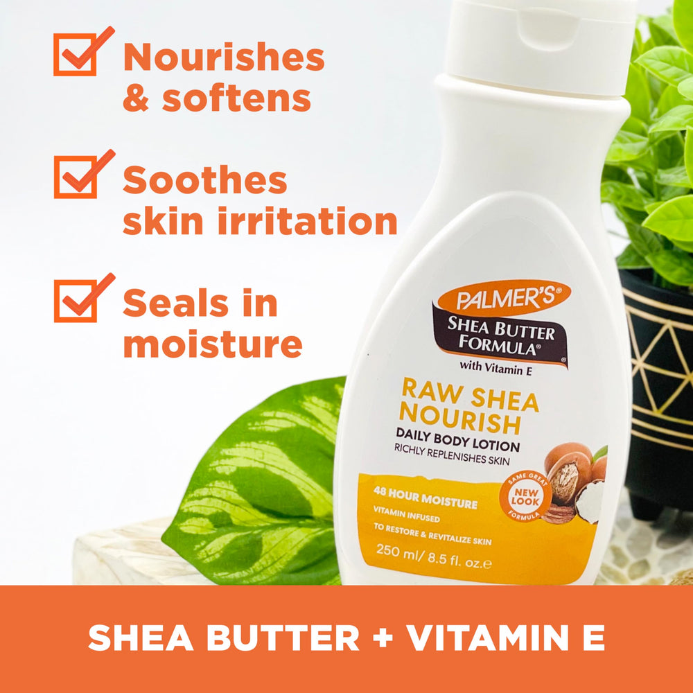 Palmer's shea butter lotion applied to hands and neck to soothe dry skin