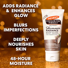 Palmer's product label showing cocoa butter and vitamin E ingredients benefit