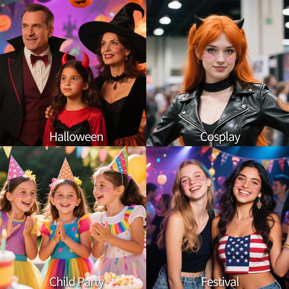paminify face and body cosplay look showing durable festival-ready sparkle