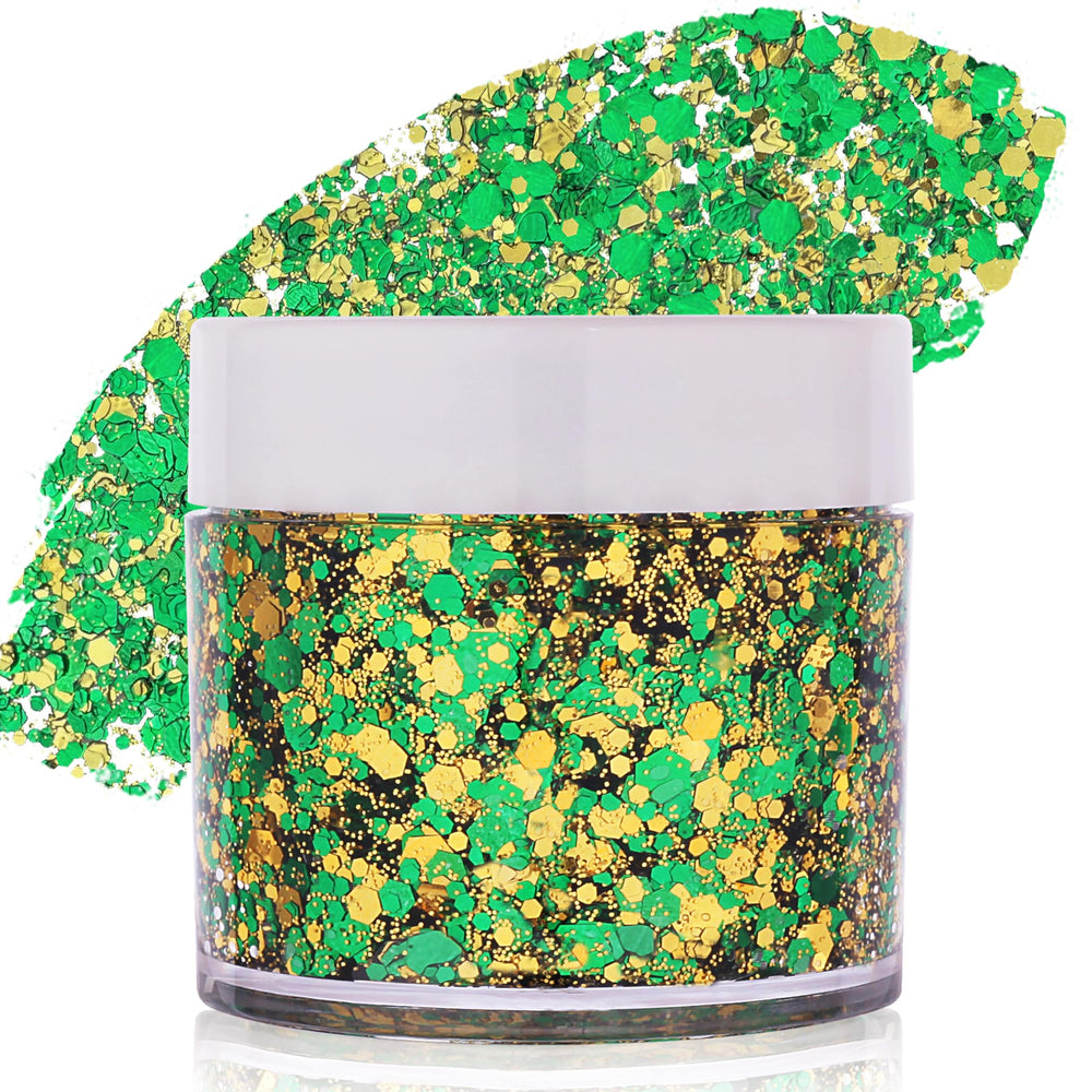 paminify front packaging showing green gold glitter gel, bold team sparkle
