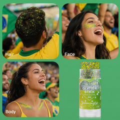 paminify green-gold glitter streaks in hair, creates eye-catching movement and color
