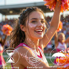 paminify model wearing festival makeup showcasing vibrant pink sparkle for event-ready looks