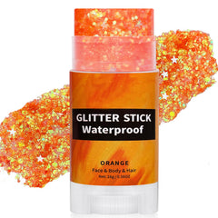 paminify orange glitter stick front packaging showing bright orange shimmer