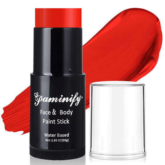 paminify front packaging showing red face paint stick, clear product identity and portability