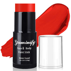 paminify front packaging showing red face paint stick, clear product identity and portability