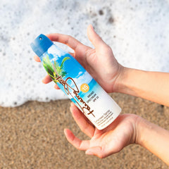 Panama Jack clear spray mist texture illustrating quick drying