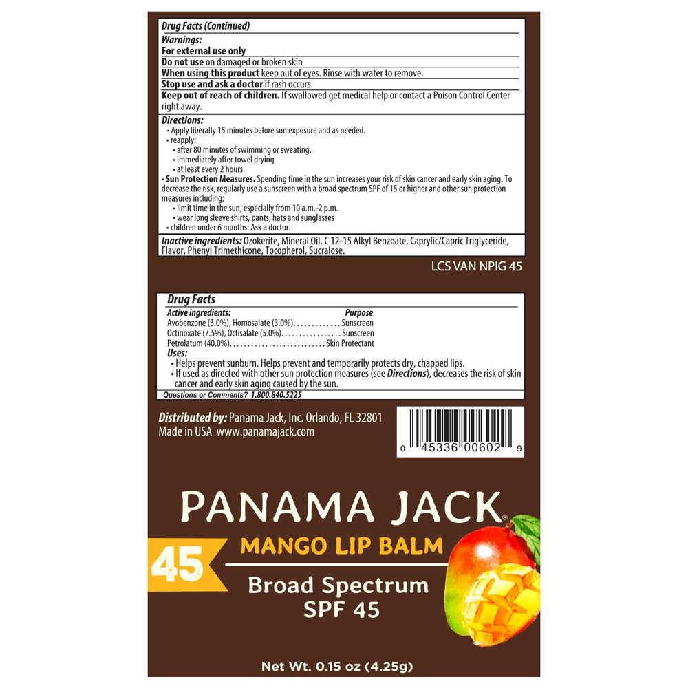 Panama Jack back packaging with ingredient panel for informed choice