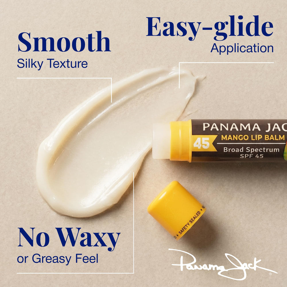 Panama Jack open cap with balm tip ready for application and easy dispensing benefit
