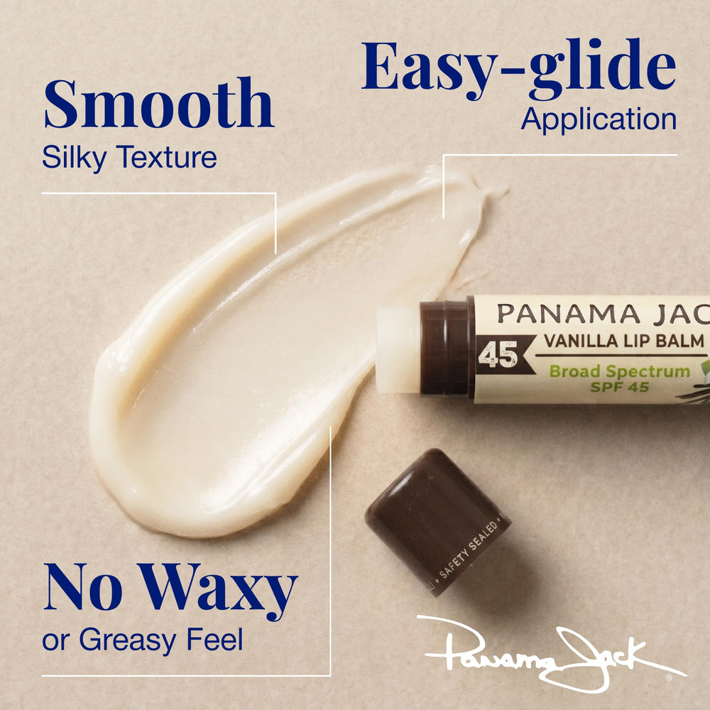 Panama Jack texture swatch on skin showing smooth application and moisturizing effect