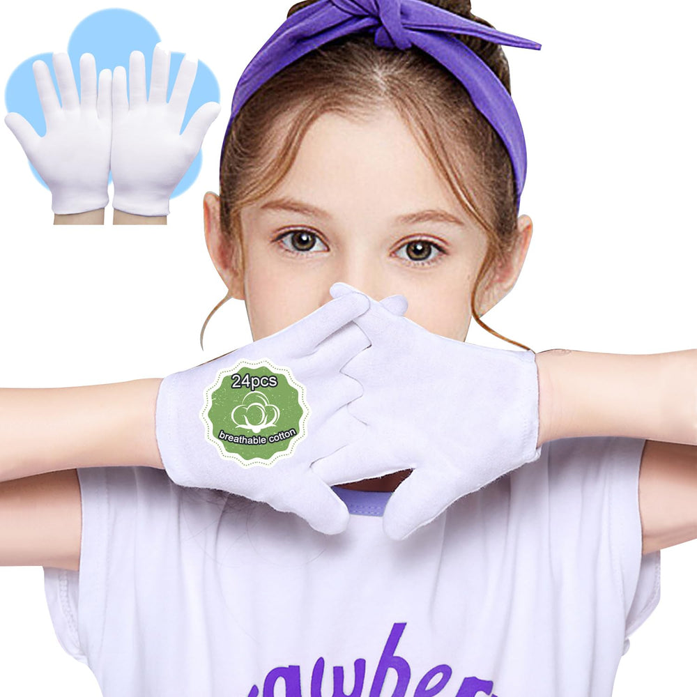 PANGTIKU front view of 24 white cotton gloves showing quantity and clean packaging benefit