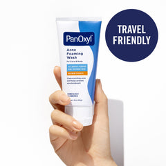PanOxyl foam lather on palm showing easy spread and cleansing power