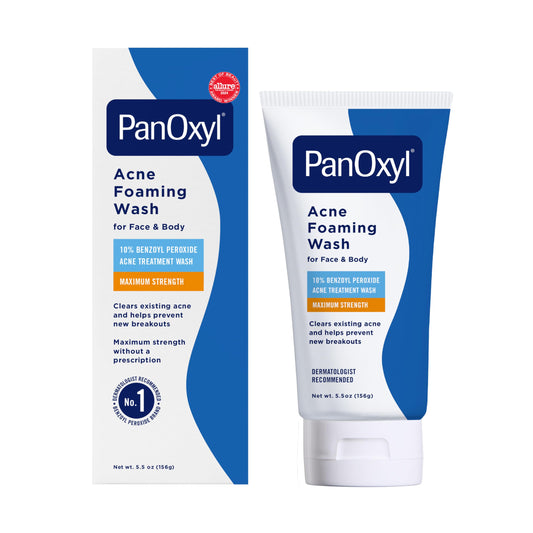 PanOxyl front tube showing product branding and strength benefits