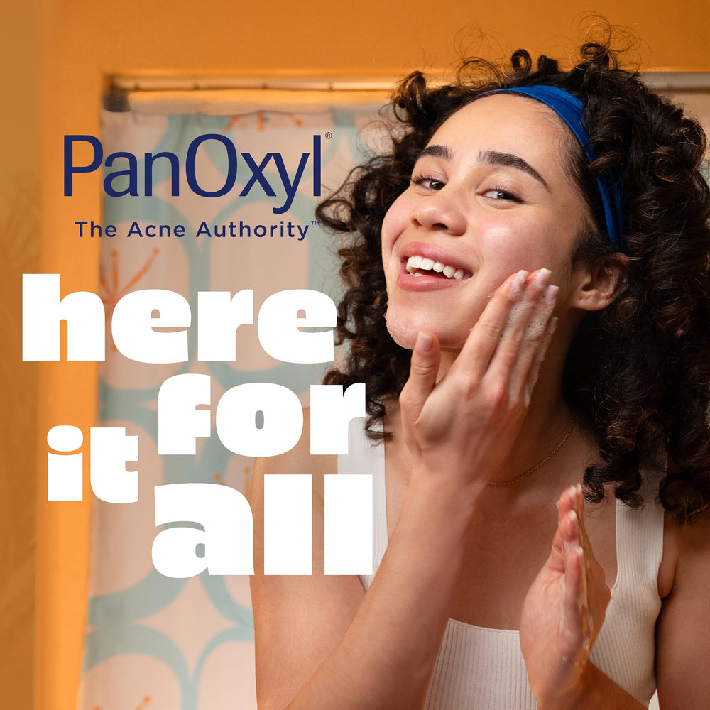 PanOxyl bottle on bathroom counter in morning routine promoting daily use