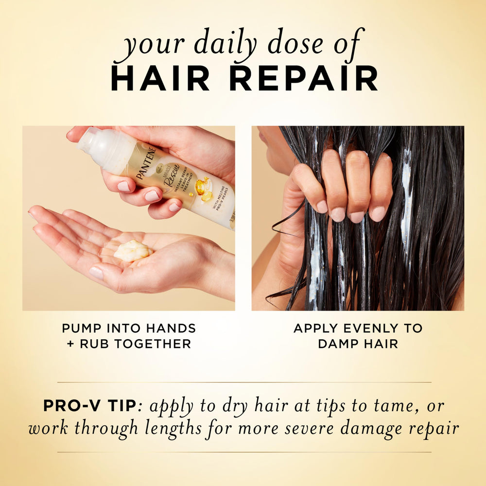 Applying Pantene on dry hair to instantly smooth frizz and add shine