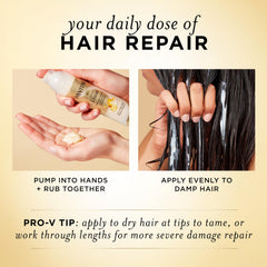 Applying Pantene on dry hair to instantly smooth frizz and add shine