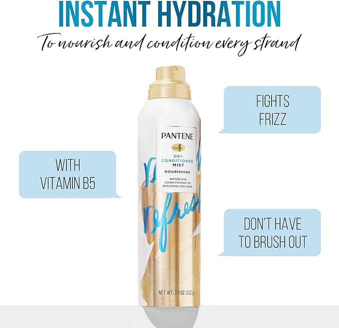 Pantene dry conditioner close-up of mist droplets and texture highlighting fast absorption