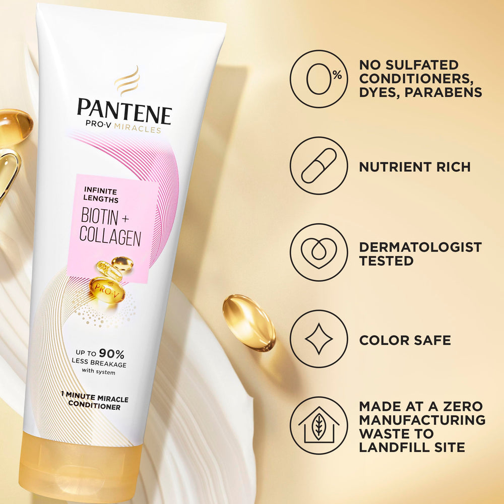 Pantene after-rinse long hair appearing smooth and less prone to breakage