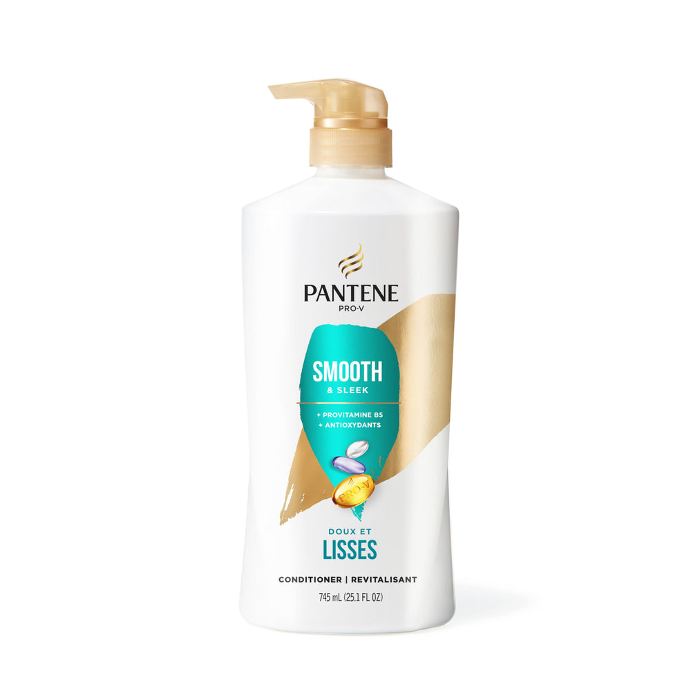 Label close-up on Pantene showing paraben-free and antioxidant claims