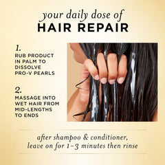 Pantene close-up of Pro-V pearls dissolving to restore hair strength