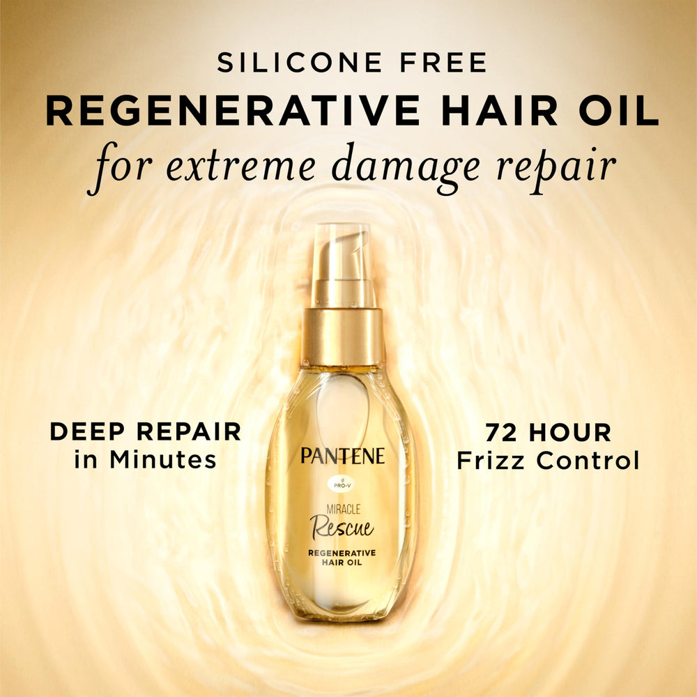 Pantene pump dispensing oil illustrating easy control and mess‑free use