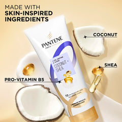 Pantene bottle beside hand for scale showing the 10.9 fl oz size benefit