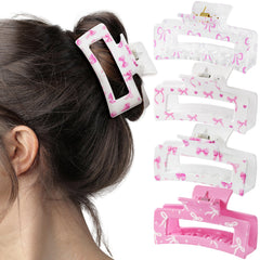 PANTIDE front view of four coquette pink bow clips showing design and color benefit secure styling