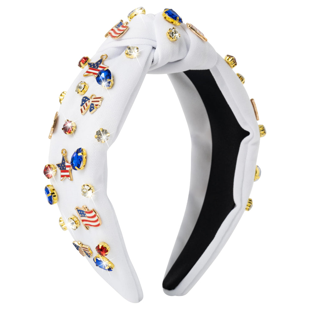 PANTIDE front view headband showing patriotic rhinestones and star accents for festive style