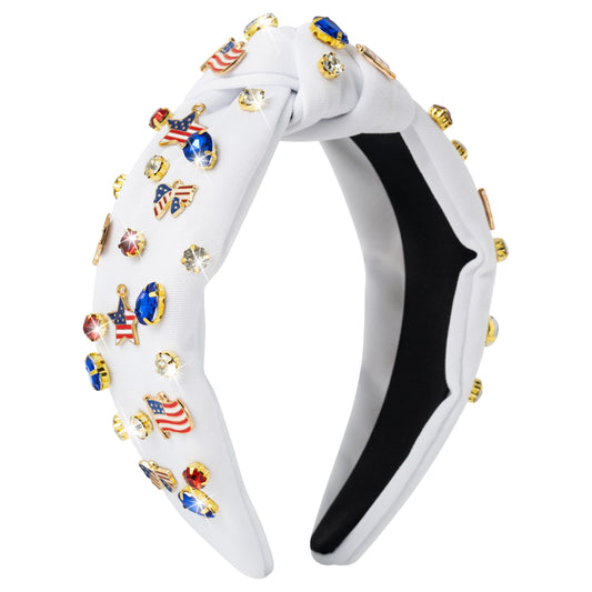 PANTIDE front view headband showing patriotic rhinestones and star accents for festive style