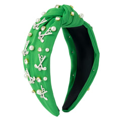 PANTIDE headband front view showing green band and embellishments for stylish hold