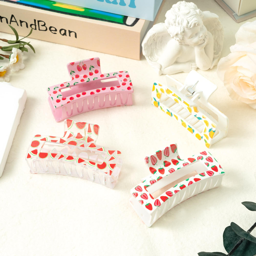 PANTIDE lemon-pattern clip worn in hair side view demonstrating stable, non-slip hold