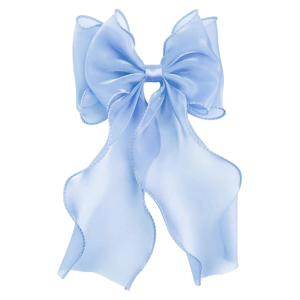 papasgix blue bow clip front view showing elegant shape and shine