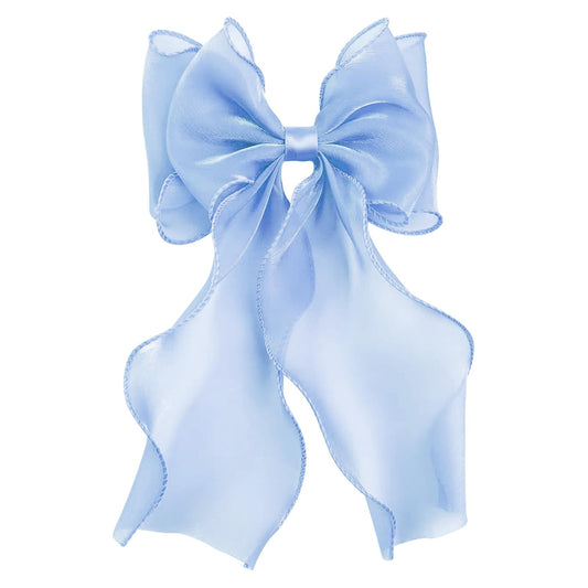 papasgix blue bow clip front view showing elegant shape and shine