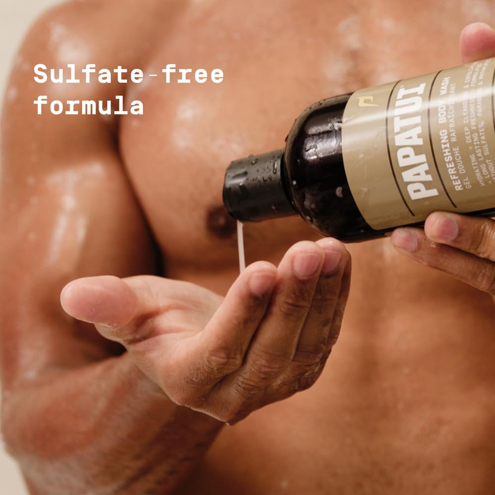 PAPATUI bottle in shower highlighting easy daily use benefit