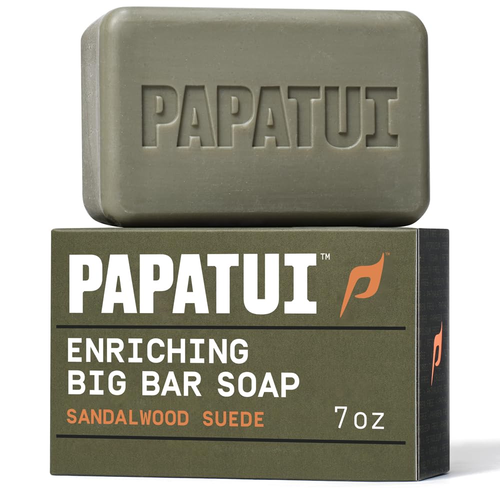PAPATUI front packaging showing sandalwood suede scent and 7oz size benefit