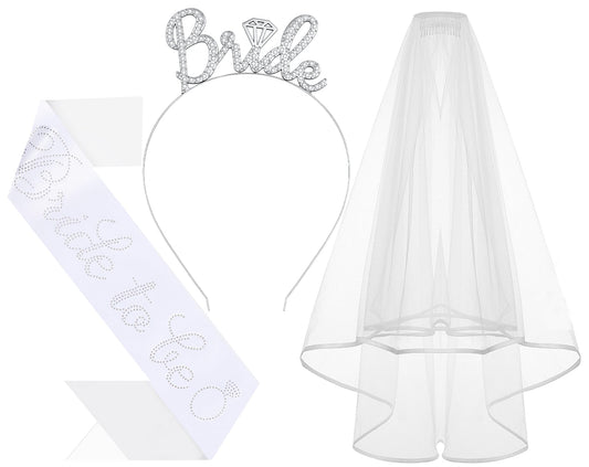 Papoopy front view of headband sash and veil showing coordinated bridal set and cohesive look